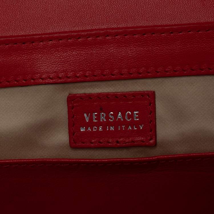 Pre Owned Versace Cream/Red Patent Leather and Leather Shoulder Bag
