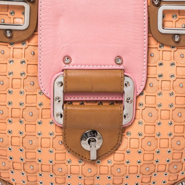 Pre Owned Versace Multicolor Pleated Leather Spike Studded Shoulder Bag