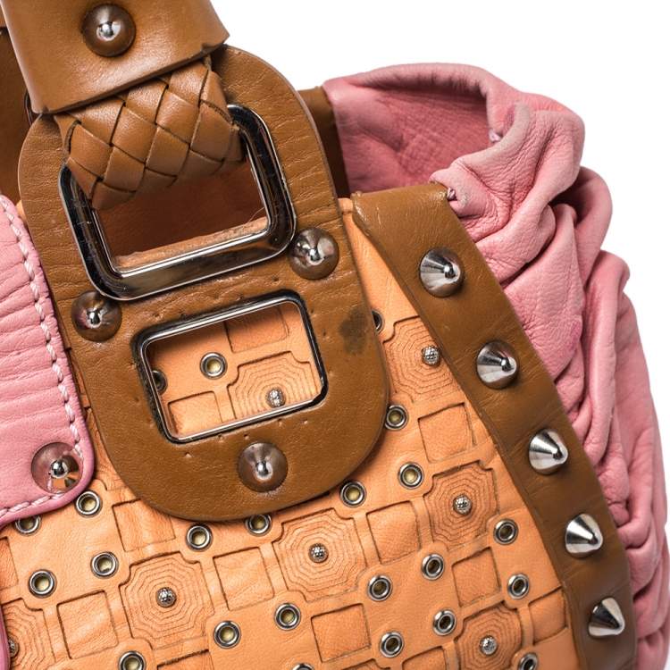 Pre Owned Versace Multicolor Pleated Leather Spike Studded Shoulder Bag