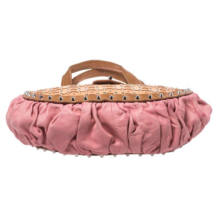 Pre Owned Versace Multicolor Pleated Leather Spike Studded Shoulder Bag