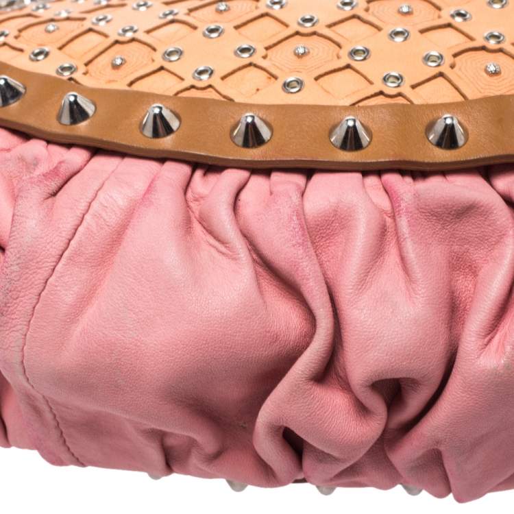 Pre Owned Versace Multicolor Pleated Leather Spike Studded Shoulder Bag