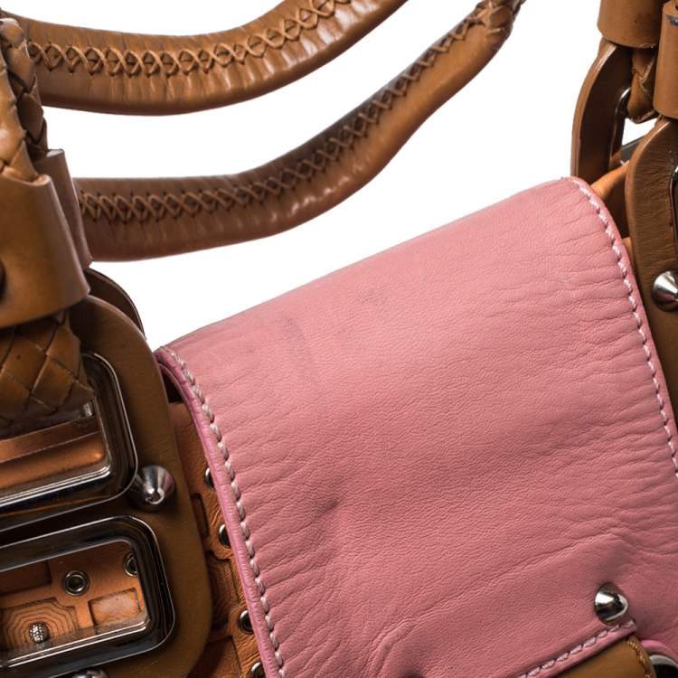 Pre Owned Versace Multicolor Pleated Leather Spike Studded Shoulder Bag