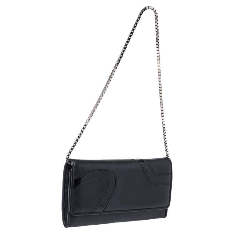 Pre Owned Versace Black Leather and Patent Leather Wallet on Chain