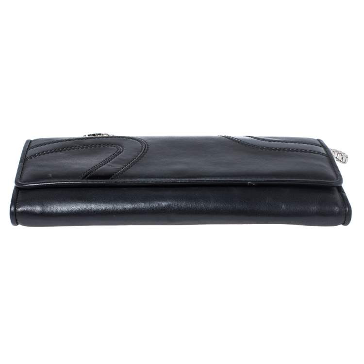Pre Owned Versace Black Leather and Patent Leather Wallet on Chain