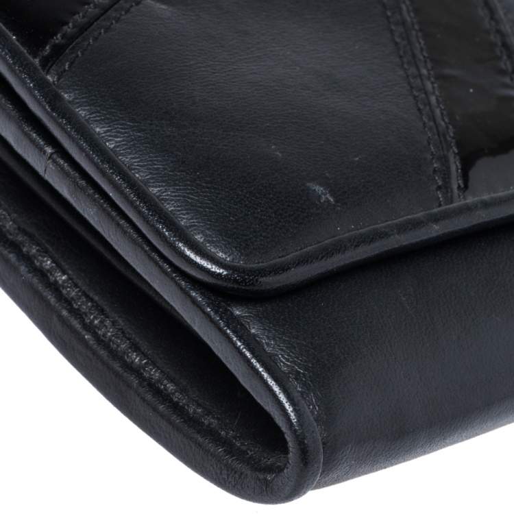 Pre Owned Versace Black Leather and Patent Leather Wallet on Chain