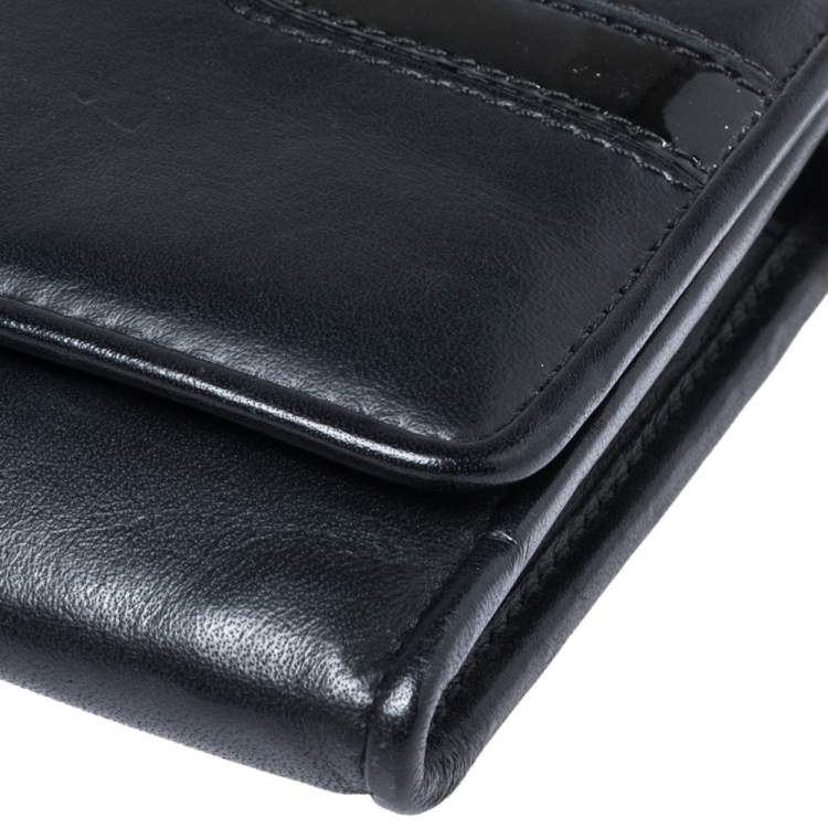 Pre Owned Versace Black Leather and Patent Leather Wallet on Chain