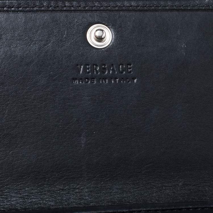 Pre Owned Versace Black Leather and Patent Leather Wallet on Chain