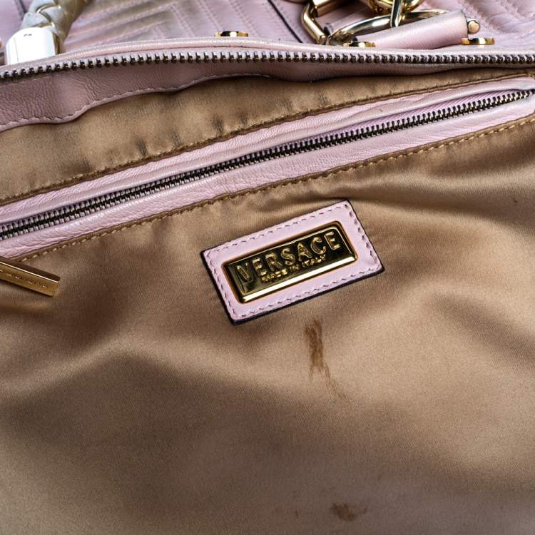 Pre Owned Versace Pink Quilted Leather Snap Out Of It Satchel