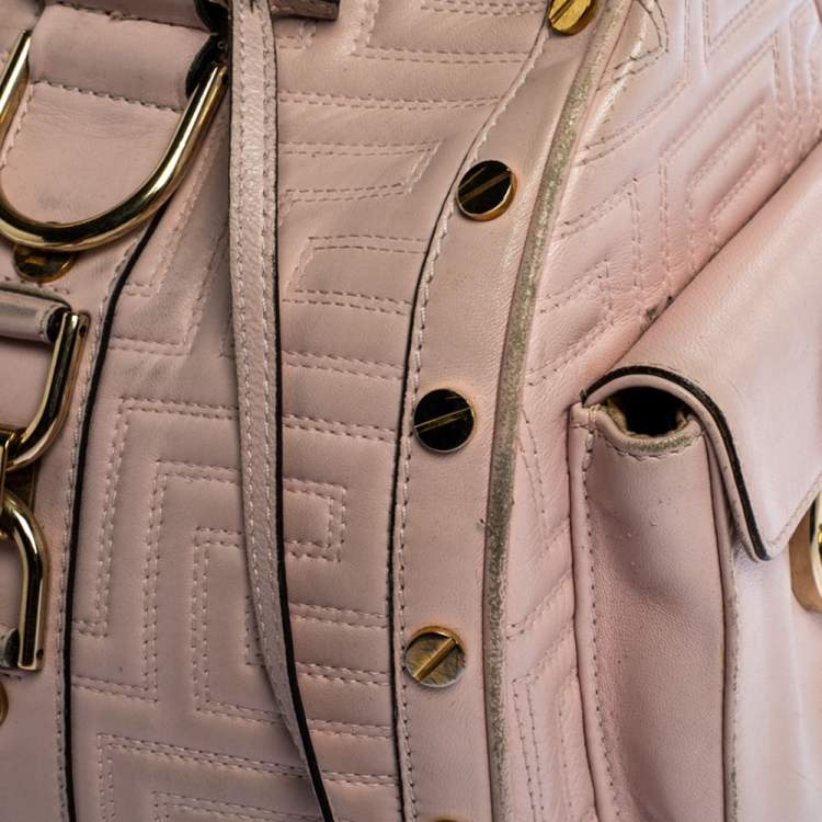 Pre Owned Versace Pink Quilted Leather Snap Out Of It Satchel
