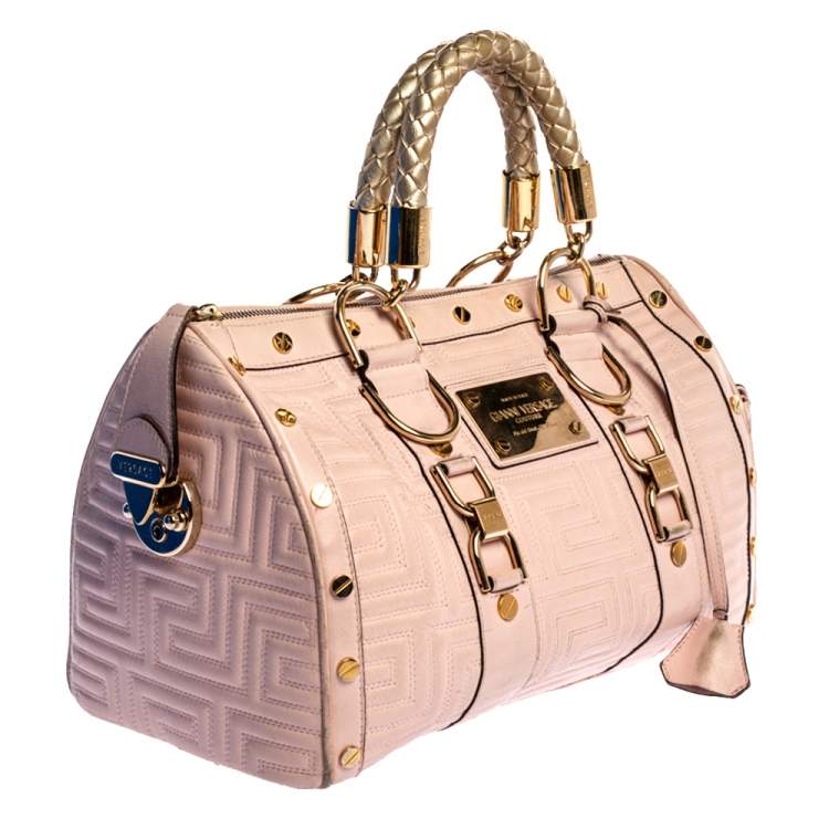Pre Owned Versace Pink Quilted Leather Snap Out Of It Satchel