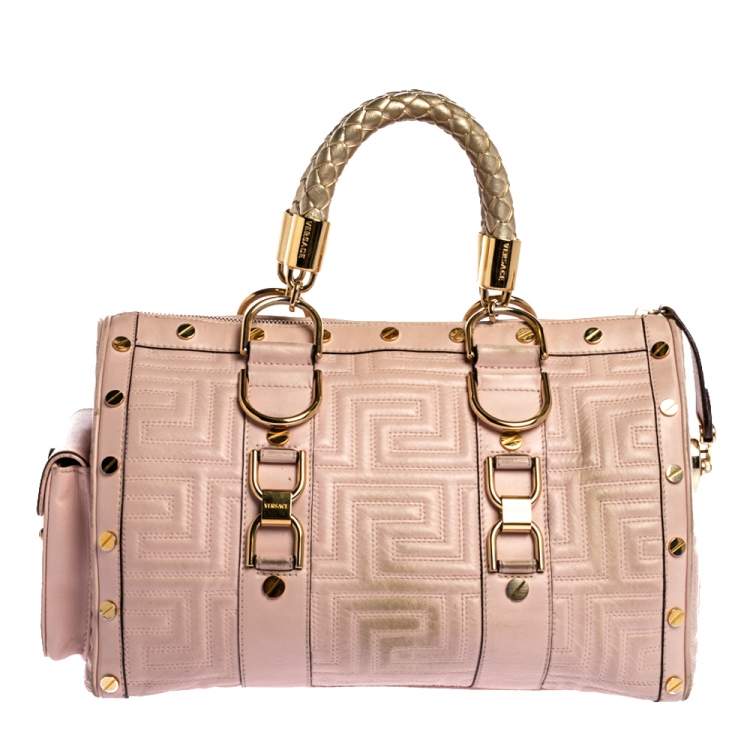 Pre Owned Versace Pink Quilted Leather Snap Out Of It Satchel