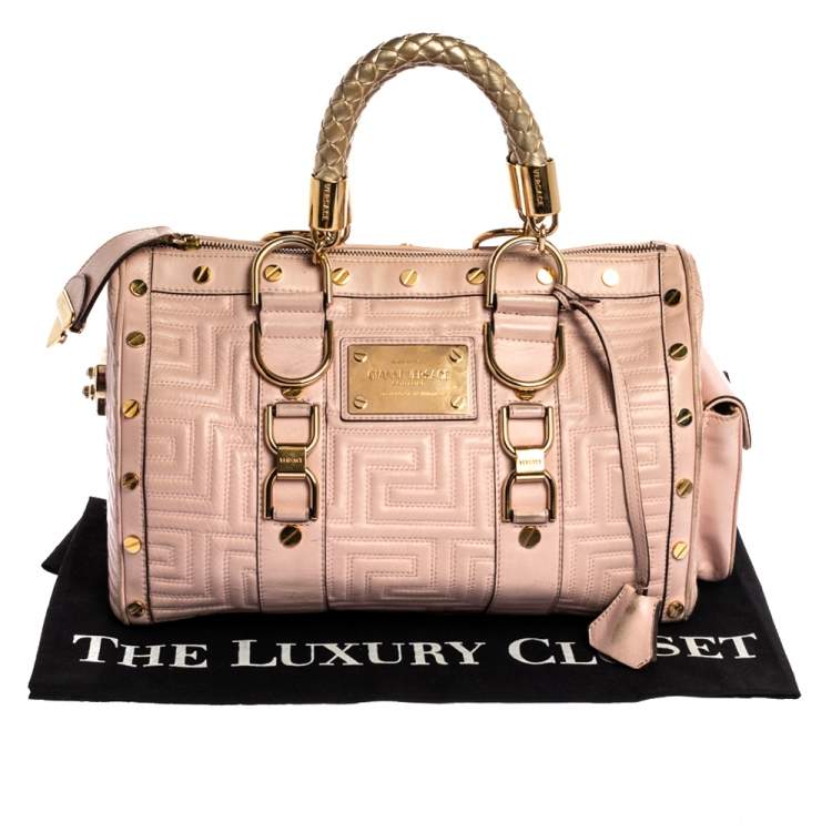 Pre Owned Versace Pink Quilted Leather Snap Out Of It Satchel