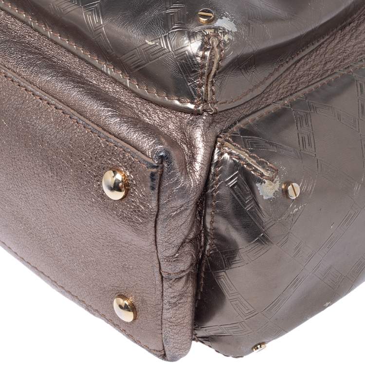 Pre Owned Versace Metallic Leather Pocket Shoulder Bag