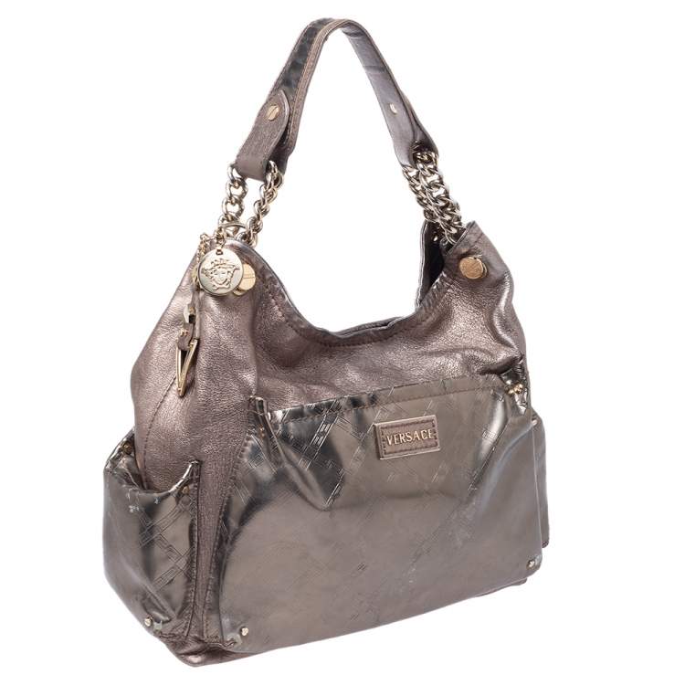 Pre Owned Versace Metallic Leather Pocket Shoulder Bag