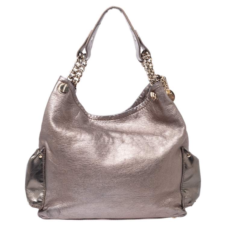 Pre Owned Versace Metallic Leather Pocket Shoulder Bag