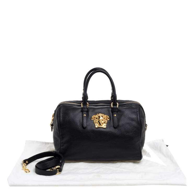Pre Owned Versace Black Leather Medusa Boston Bag