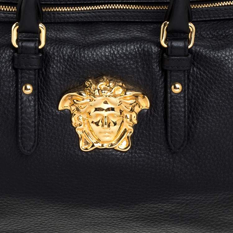 Pre Owned Versace Black Leather Medusa Boston Bag