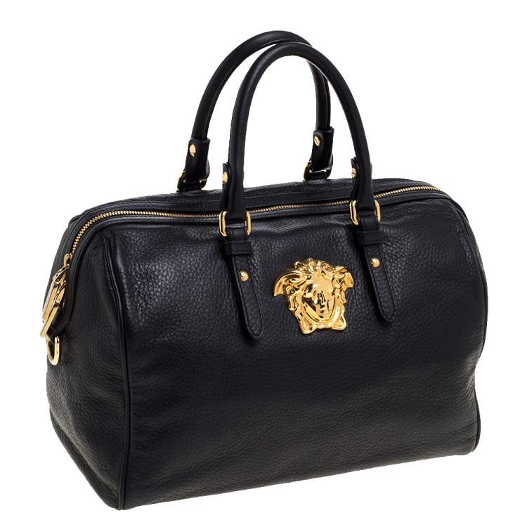 Pre Owned Versace Black Leather Medusa Boston Bag