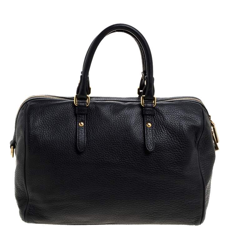 Pre Owned Versace Black Leather Medusa Boston Bag