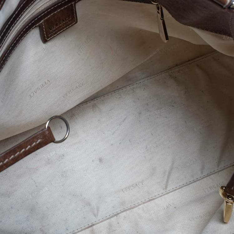 Pre Owned Versace Brown Signature Canvas and Leather Palazzo Plaque Shoulder Bag