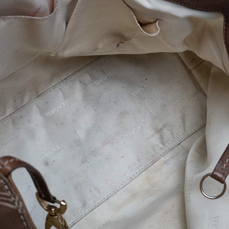 Pre Owned Versace Brown Signature Canvas and Leather Palazzo Plaque Shoulder Bag
