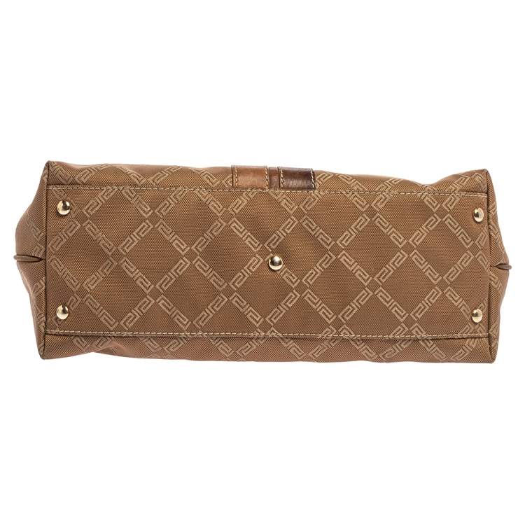 Pre Owned Versace Brown Signature Canvas and Leather Palazzo Plaque Shoulder Bag