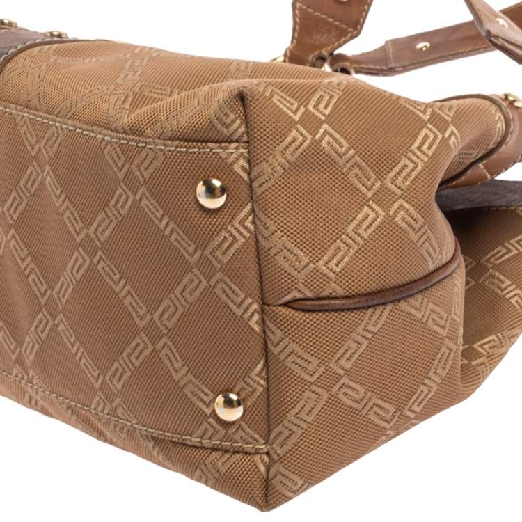 Pre Owned Versace Brown Signature Canvas and Leather Palazzo Plaque Shoulder Bag