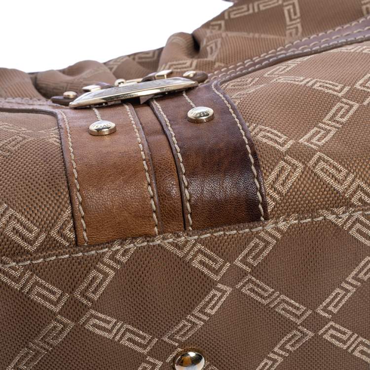 Pre Owned Versace Brown Signature Canvas and Leather Palazzo Plaque Shoulder Bag