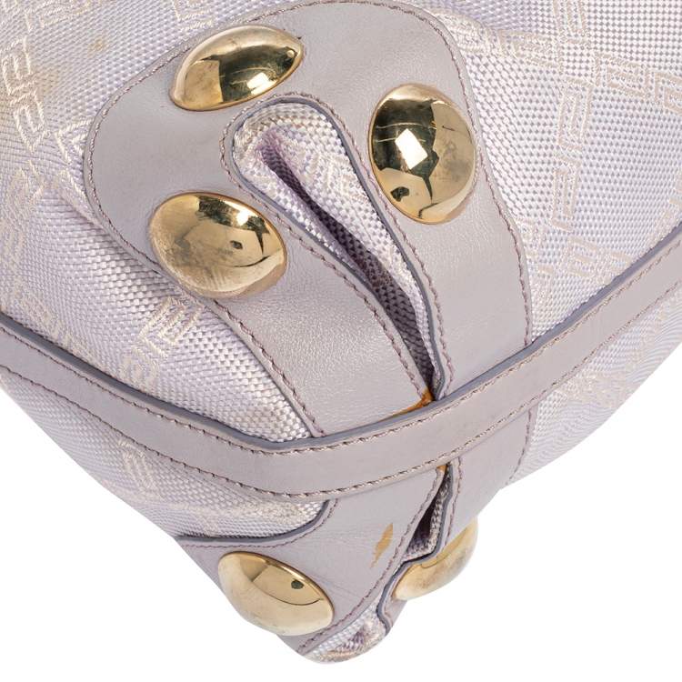 Pre Owned Versace Lilac Signature Canvas and Leather Small Studded Hobo