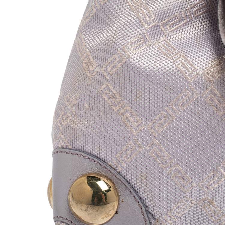 Pre Owned Versace Lilac Signature Canvas and Leather Small Studded Hobo