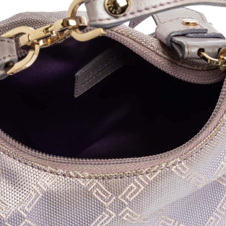 Pre Owned Versace Lilac Signature Canvas and Leather Small Studded Hobo