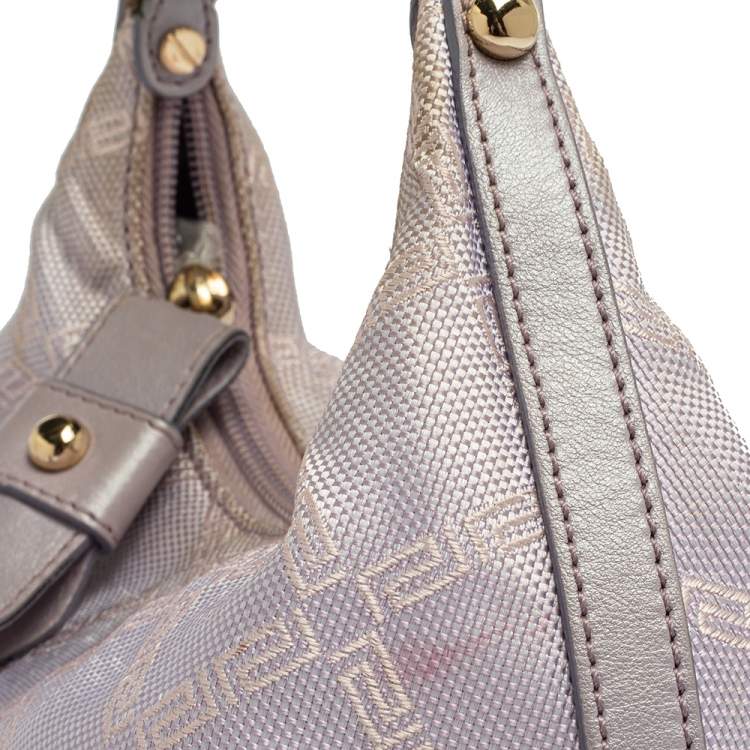 Pre Owned Versace Lilac Signature Canvas and Leather Small Studded Hobo