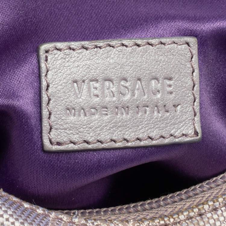 Pre Owned Versace Lilac Signature Canvas and Leather Small Studded Hobo