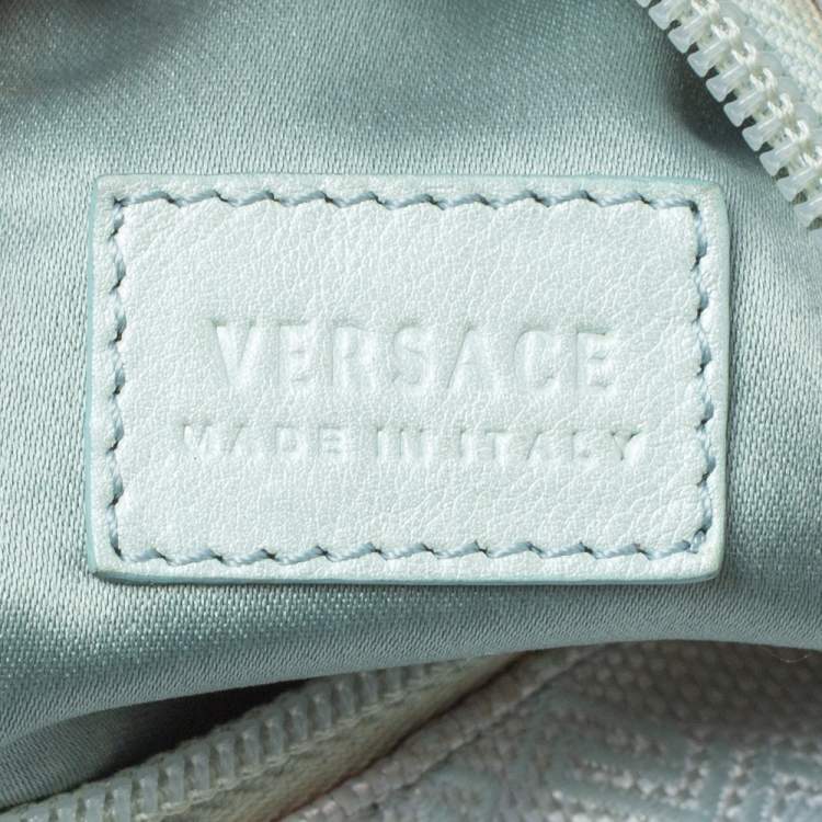 مملوكة مسبقًا Versace Light Turquoise Signature Canvas and Leather Small Studded Hobo 