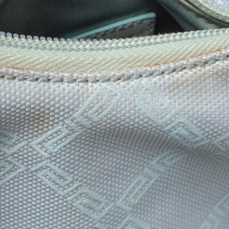 مملوكة مسبقًا Versace Light Turquoise Signature Canvas and Leather Small Studded Hobo 