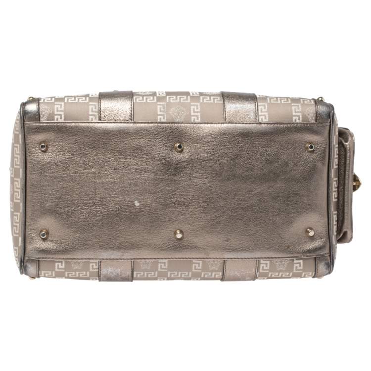 Pre Owned Versace Beige/Metallic Fabric and Leather Snap Out Of It Satchel