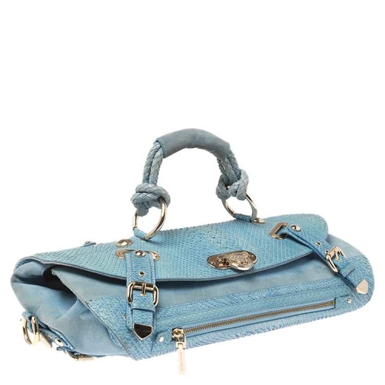 مملوكة مسبقًا Versace Blue Python and Suede Canyon Top Handle Bag