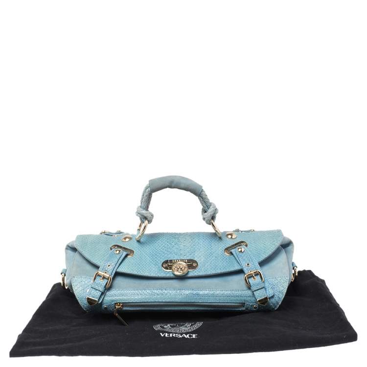 مملوكة مسبقًا Versace Blue Python and Suede Canyon Top Handle Bag