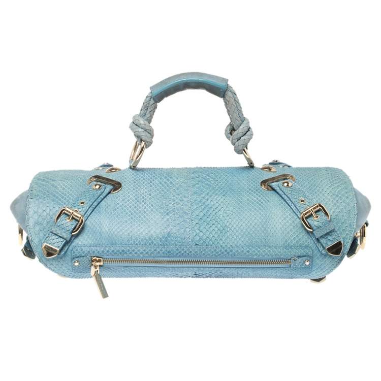 مملوكة مسبقًا Versace Blue Python and Suede Canyon Top Handle Bag