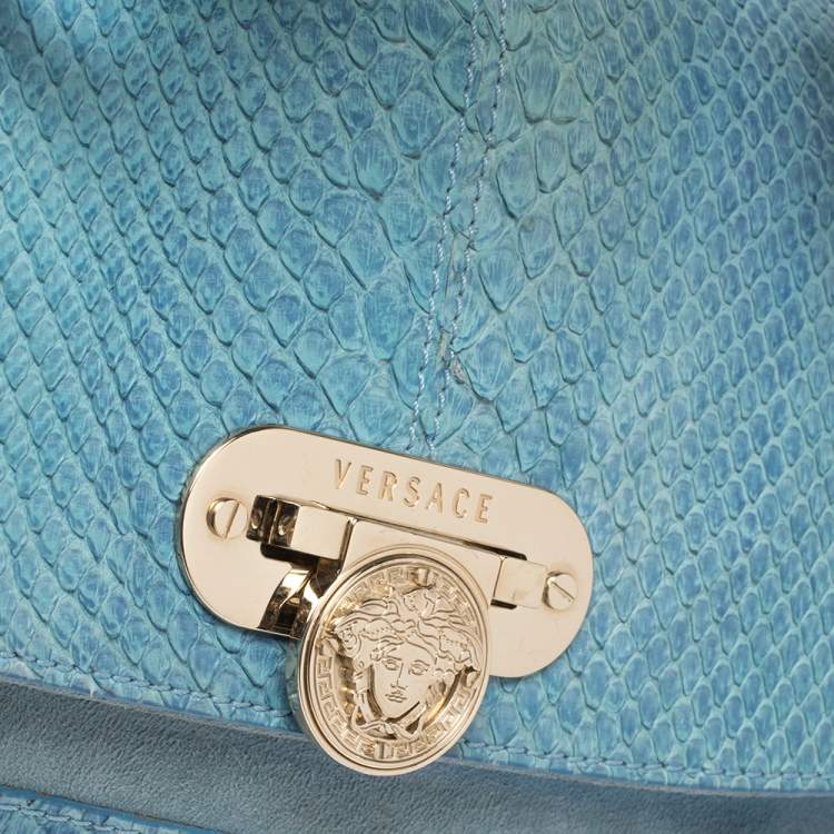 مملوكة مسبقًا Versace Blue Python and Suede Canyon Top Handle Bag