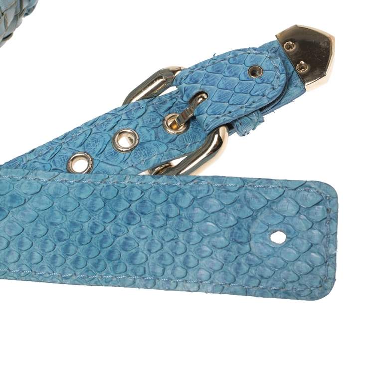 مملوكة مسبقًا Versace Blue Python and Suede Canyon Top Handle Bag