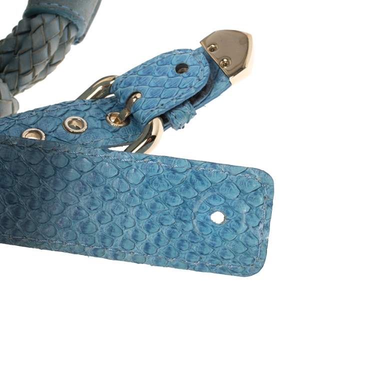 مملوكة مسبقًا Versace Blue Python and Suede Canyon Top Handle Bag