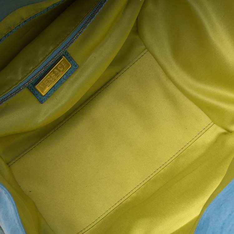 مملوكة مسبقًا Versace Blue Python and Suede Canyon Top Handle Bag