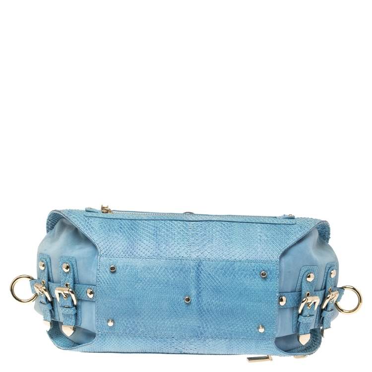 مملوكة مسبقًا Versace Blue Python and Suede Canyon Top Handle Bag