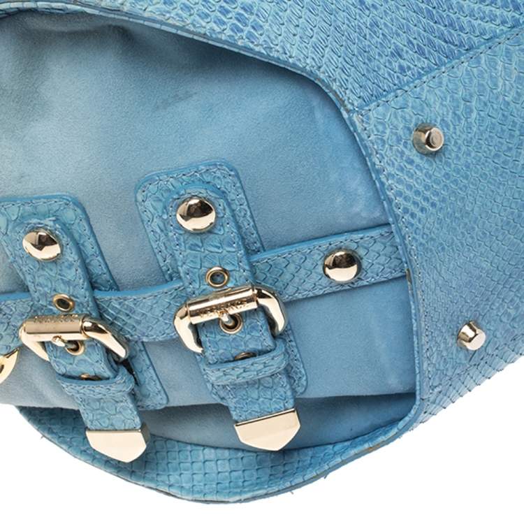 مملوكة مسبقًا Versace Blue Python and Suede Canyon Top Handle Bag