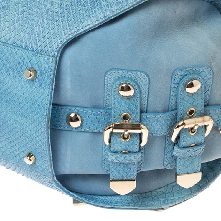 مملوكة مسبقًا Versace Blue Python and Suede Canyon Top Handle Bag