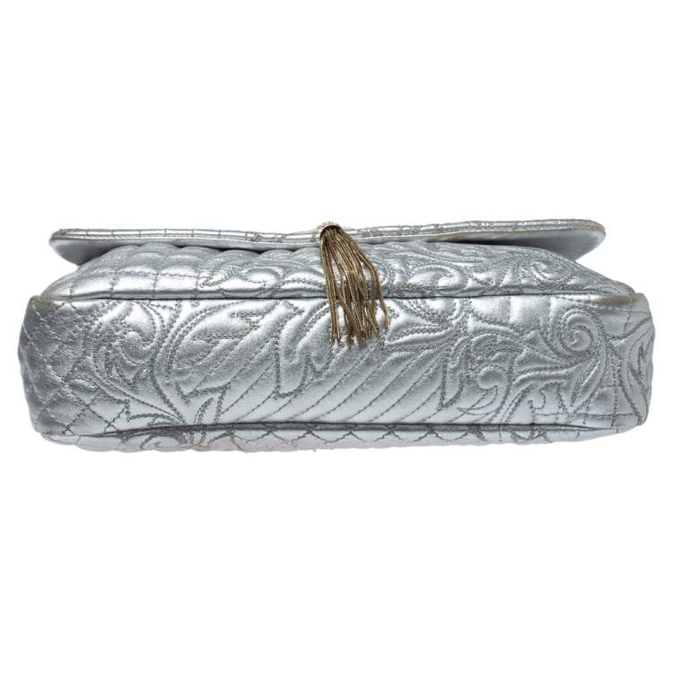 Pre Owned Versace Metallic Silver Barocco Leather Vanitas Medea Shoulder Bag