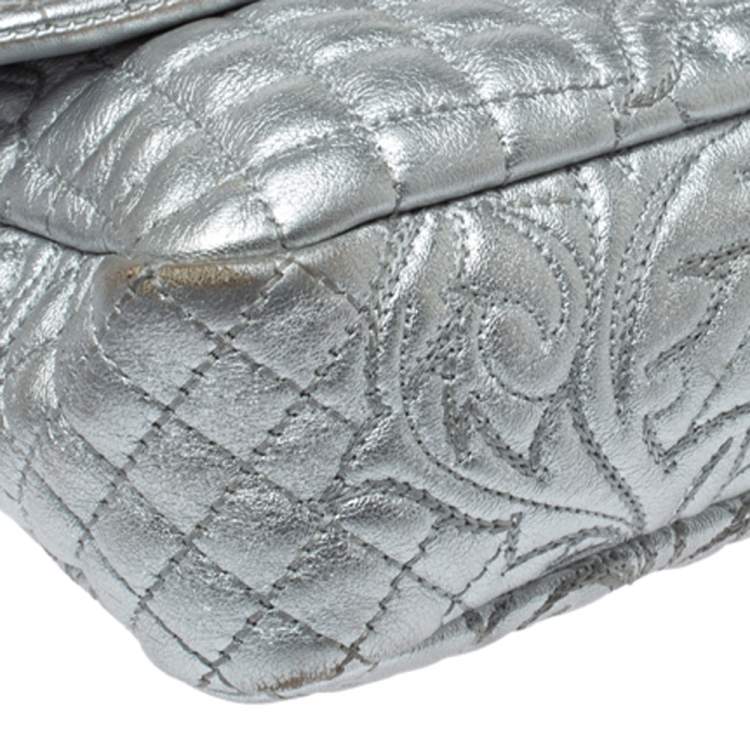 Pre Owned Versace Metallic Silver Barocco Leather Vanitas Medea Shoulder Bag
