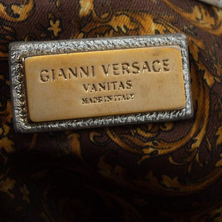 Pre Owned Versace Metallic Silver Barocco Leather Vanitas Medea Shoulder Bag