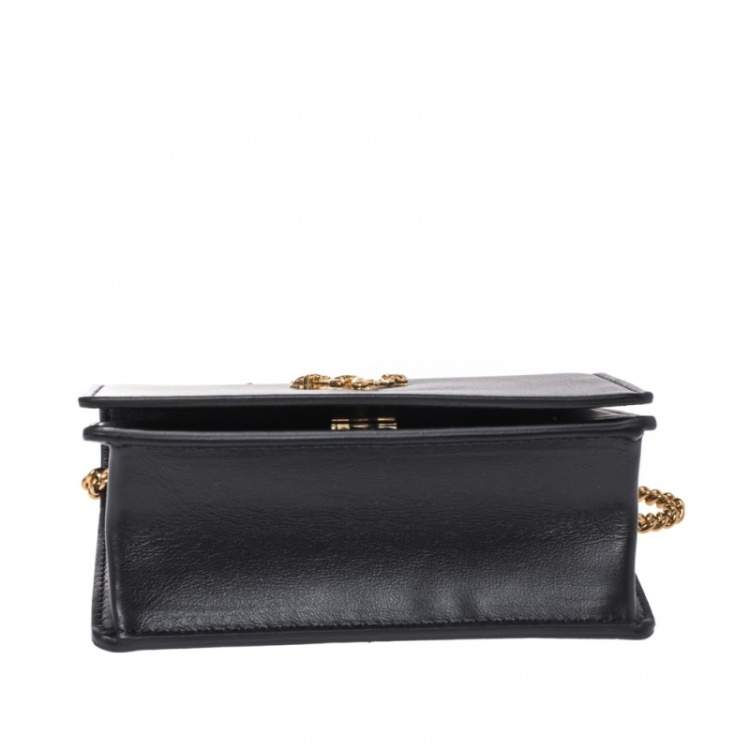 Pre Owned Versace Black Leather Mini Virtus Chain Wallet